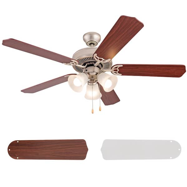 Simpol Home 52 in. Indoor Vintage Ceiling Fan with 3 LED Lights, Pull Chain Control, AC Motor, Walnut/Silver Reversible Blades