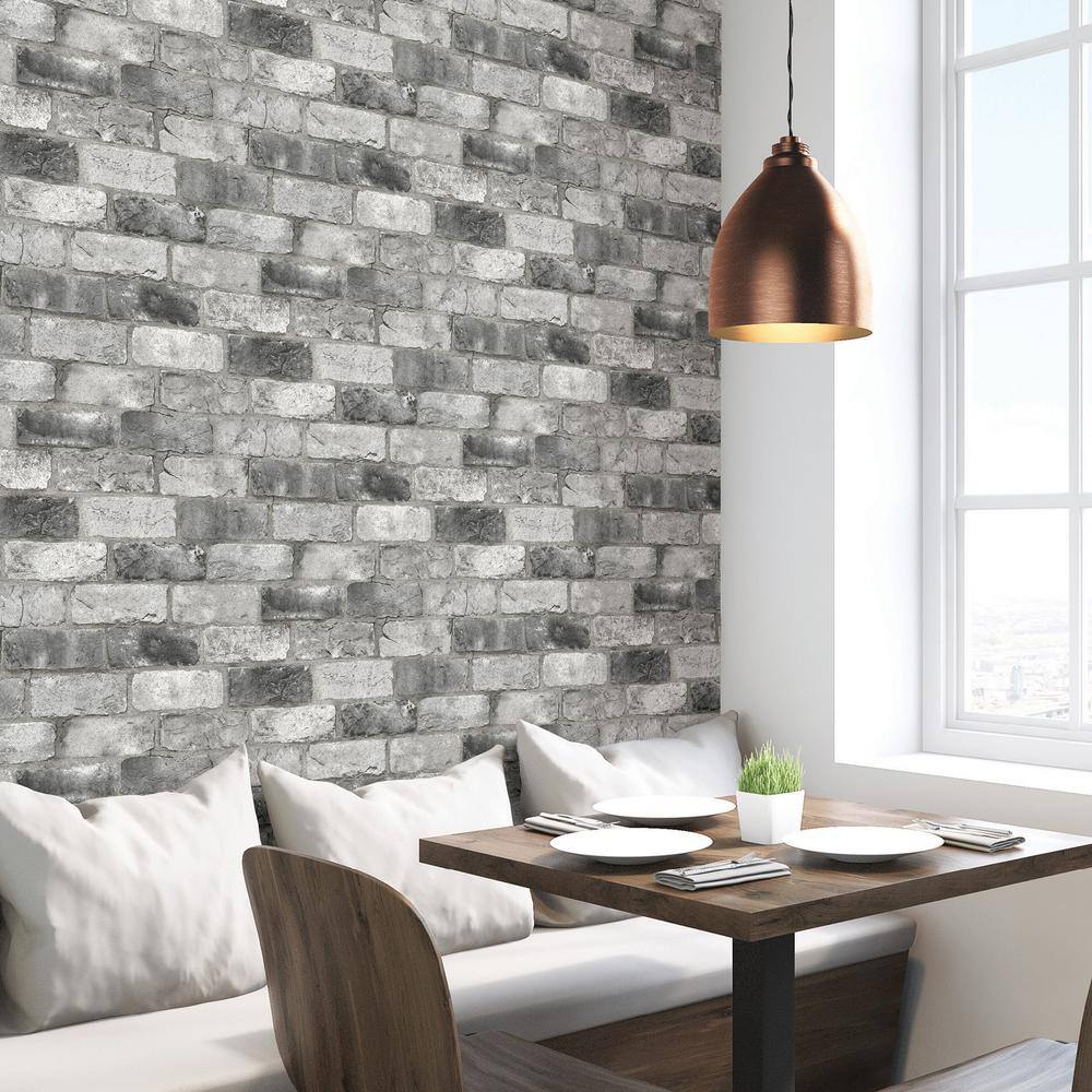 Grey Self-Adhesive Vinyl Brick Peel & Stick Wallpaper