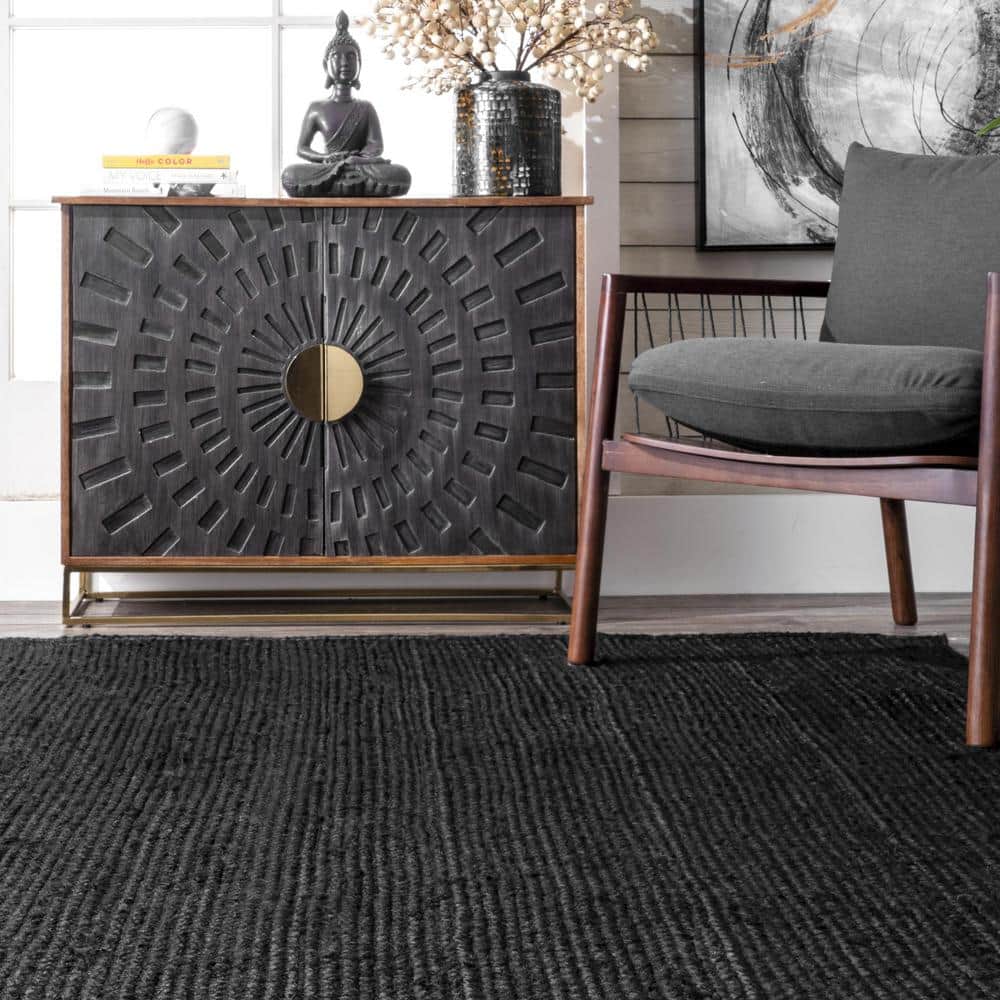 Handmade Black Braided Jute Area Rug 4' x 6'