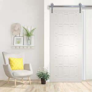 30 in. x 84 in. Whatever Daddy-O Primed Wood Sliding Barn Door with Hardware Kit in Stainless Steel