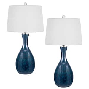 28 in. H Antique Blue Luster Glass Table Lamp Set with Drum Shade and Matching Finial (Set of 2)