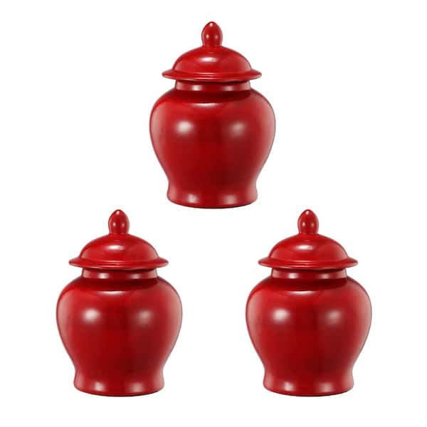 Benjara 3-Piece Porcelain Jars Set with Lid