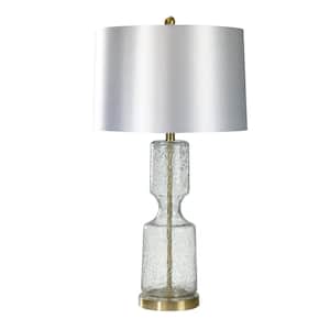 30 in. Mercury Glass and Antique Brass Indoor Table Lamp with Decorator Shade