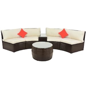 15.8 in. W Armless 4-Piece Polyester Fabric Half-Moon Rattan Sectional Sofa in Beige