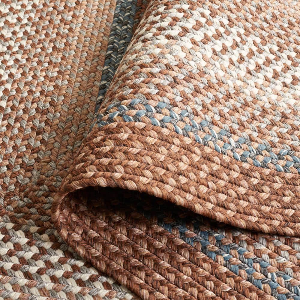 Braided Brown/Multi  6 ft. x 8 ft. Machine Washable Border Geometric Oval Area Rug