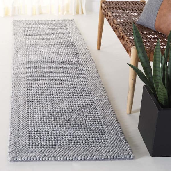 Natura 2 ft. x 11 ft. Gray Solid Border Runner Rug