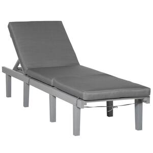 Gray Wood Outdoor Chaise Lounge with Adjustable Backrest and Cushion, Patio Recliner