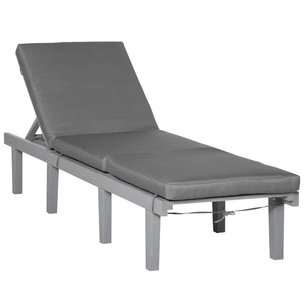 Sudzendf Gray Wood Outdoor Chaise Lounge with Adjustable Backrest and Cushion, Patio Recliner