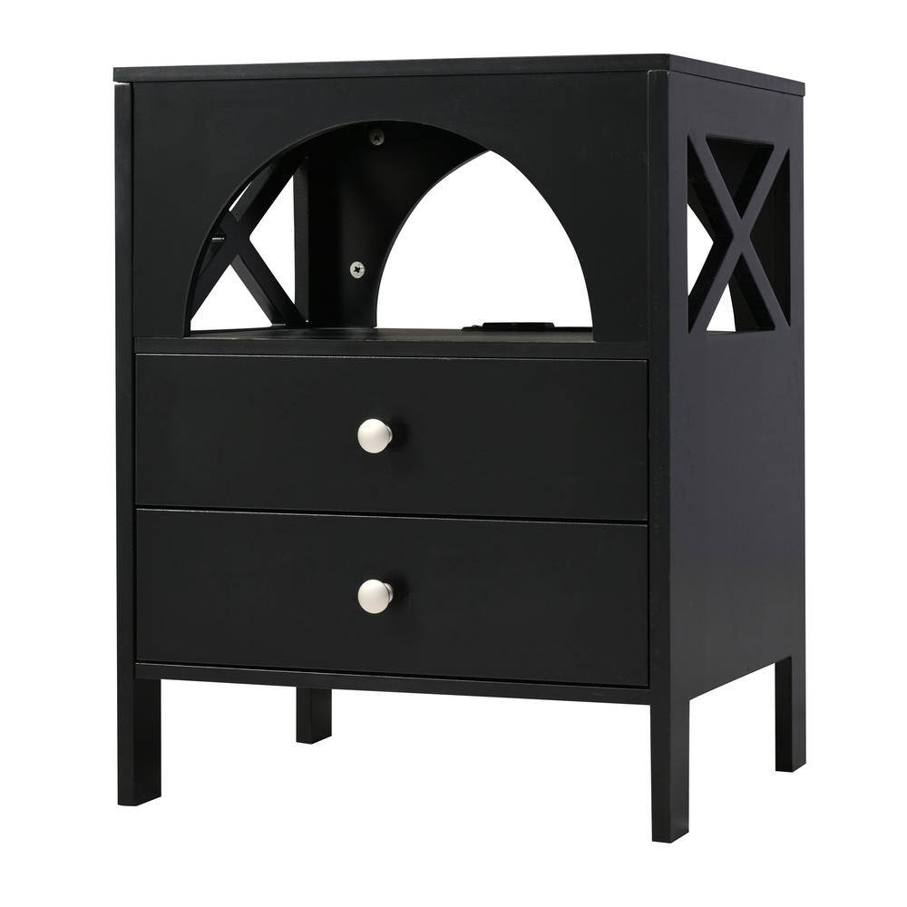 wetiny Black 2Drawer Nightstand N733299747AAB The Home Depot