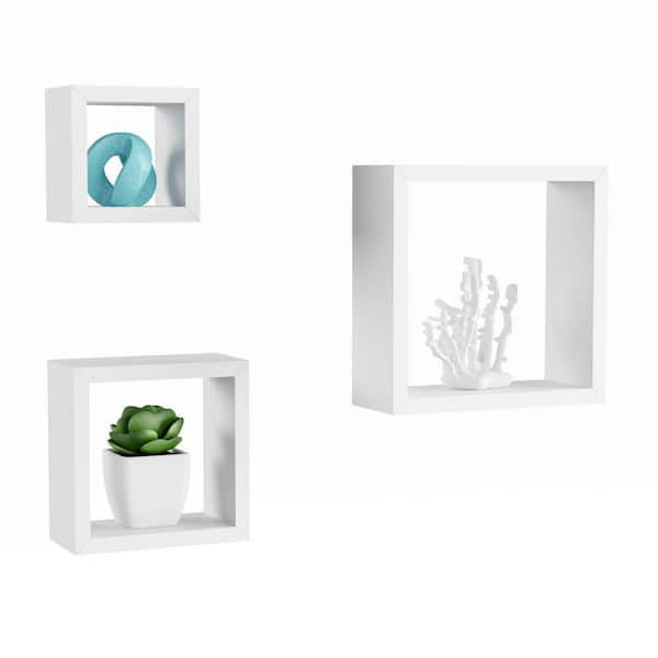 Lavish Home Decorative Floating Cube Wall Shelves in White (Set of 3)  HW0200091