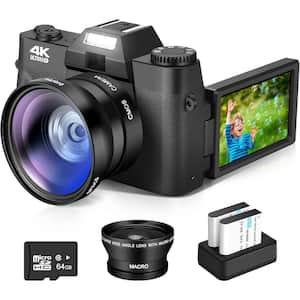 4K Vlogging Camera with WiFi, 48MP, 16X Zoom, 180° Flip Screen & 64GB SD Card