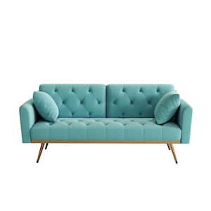 68.3 in.Light Green Velvet Twin Size Sofa Bed with Two Pillows