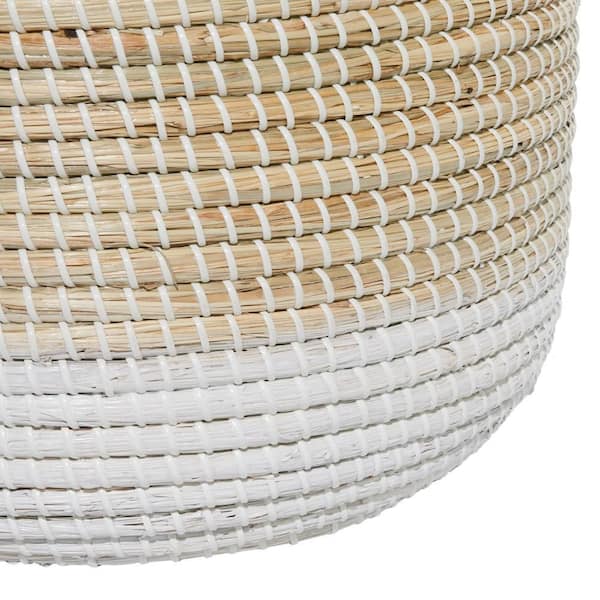 Litton Lane Seagrass Handmade Two Toned Storage Basket with