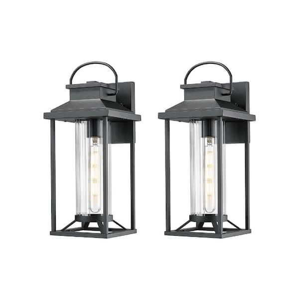 17.1 in. 1-Light Black Outdoor Porch Wall Sconce with Glass Shade Bulb Not Included (2-Pack)