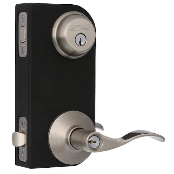 Schlage FB50COLBWECOL619 Satin Nickel Bowery Single Cylinder Keyed Entry  Knob Set and Collins Deadbolt Combo with Collins Rose 