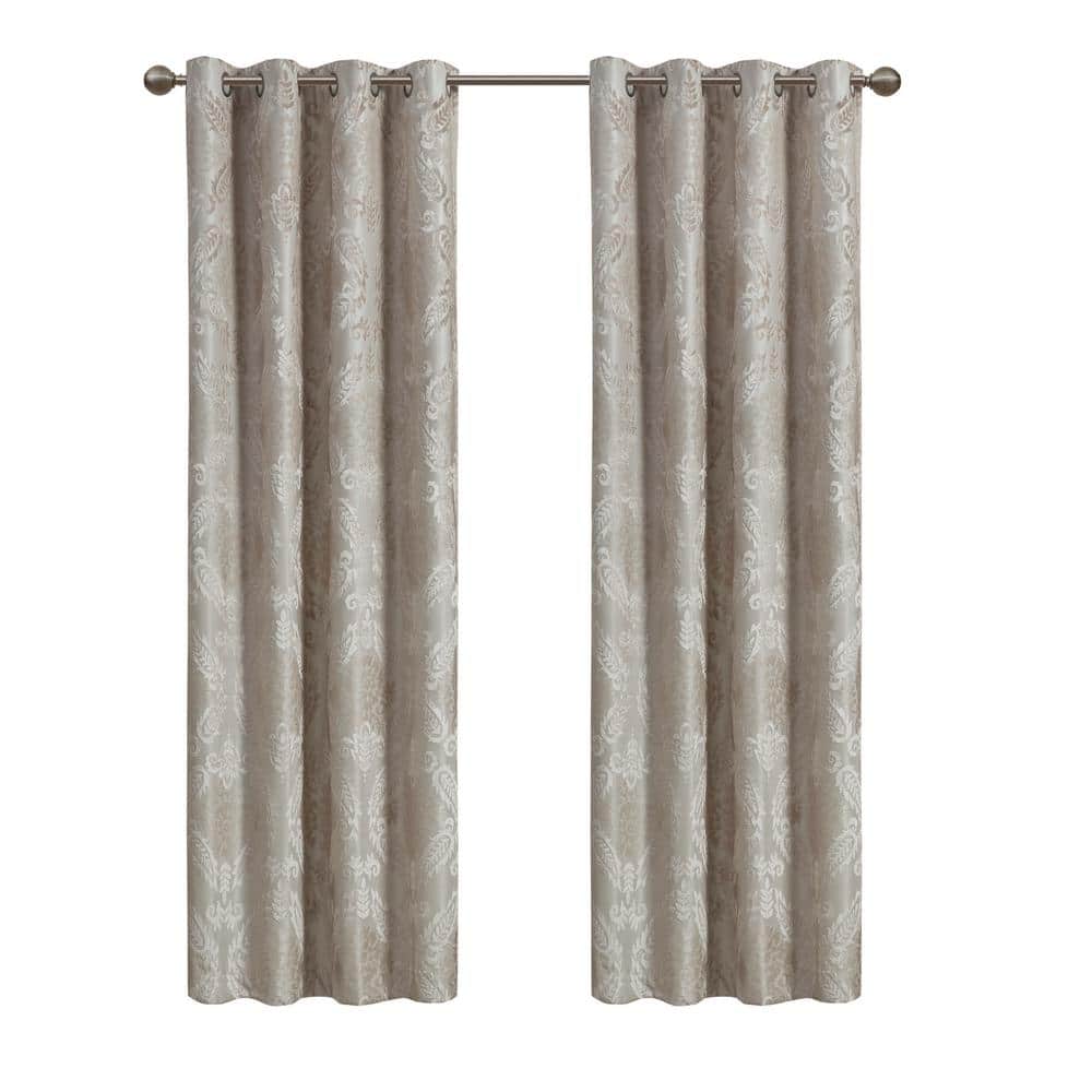 Champagne Jacquard Paisley Blackout Grommet Window Panel, 50" x 95"