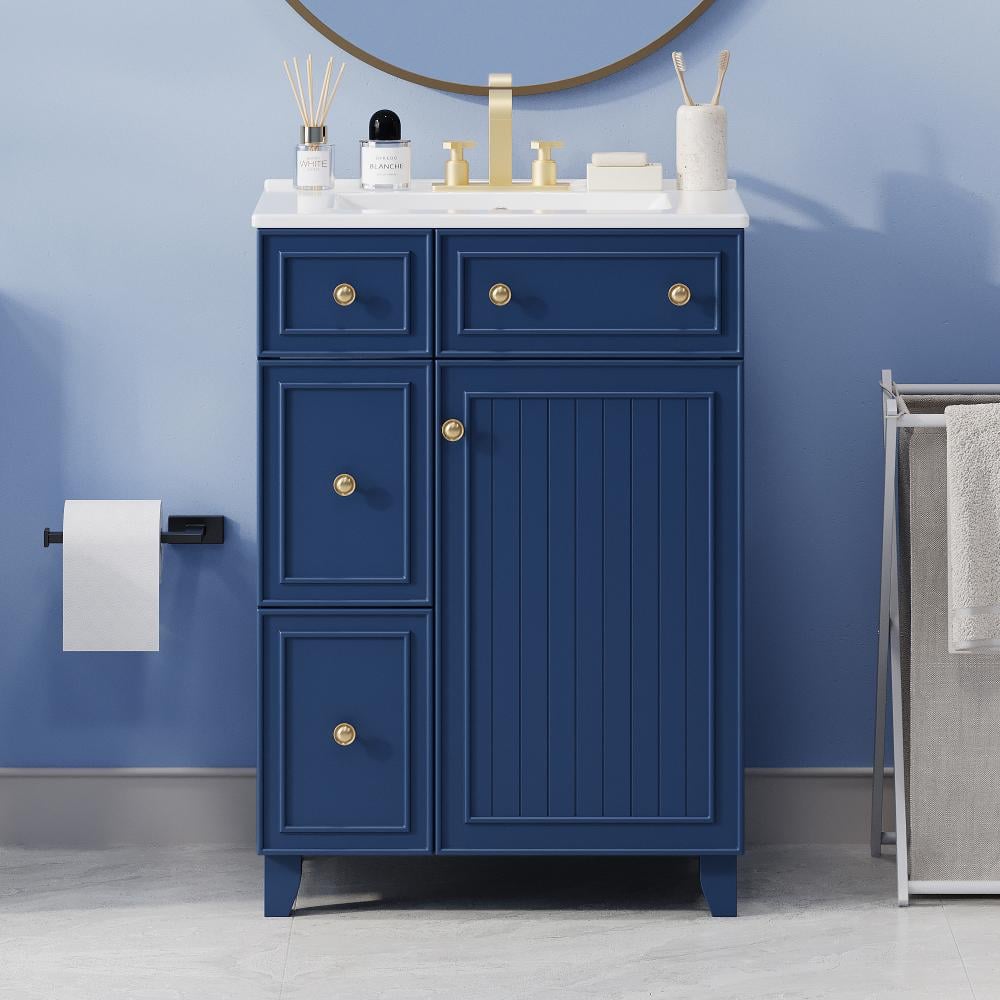 24 in. W x 18 in. D x 34.3 in. H Blue Bathroom Vanity with Ceramic Sink, 2 Drawers and 1 Door price history on PriceWatchPro