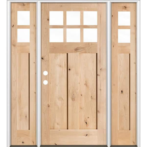 60 in. x 80 in. Knotty Alder Right-Hand/Inswing 6 Lite Beveled Clear Glass Unfinished Wood Prehung Front Door with DSL