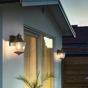 12.6 in. H Topeka Black Hardwired Outdoor Wall Lantern Sconce (Set of 2)