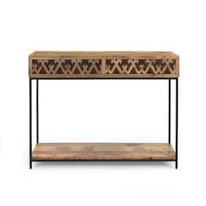 Pentland 42 in. x 32 in. Brown Rectangle Wood Console Table with Drawers