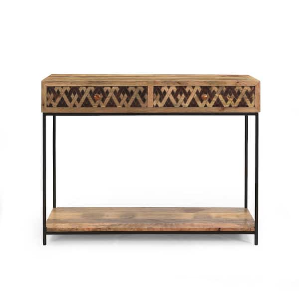 Noble House Pentland 42 in. x 32 in. Brown Rectangle Wood Console Table with Drawers