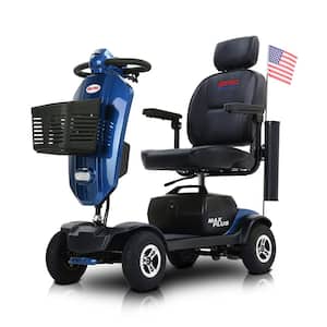 Outdoor 4-wheel compact mobility scooter with 2*20AH lead-acid batteries, with cup holder and USB charging port Blue