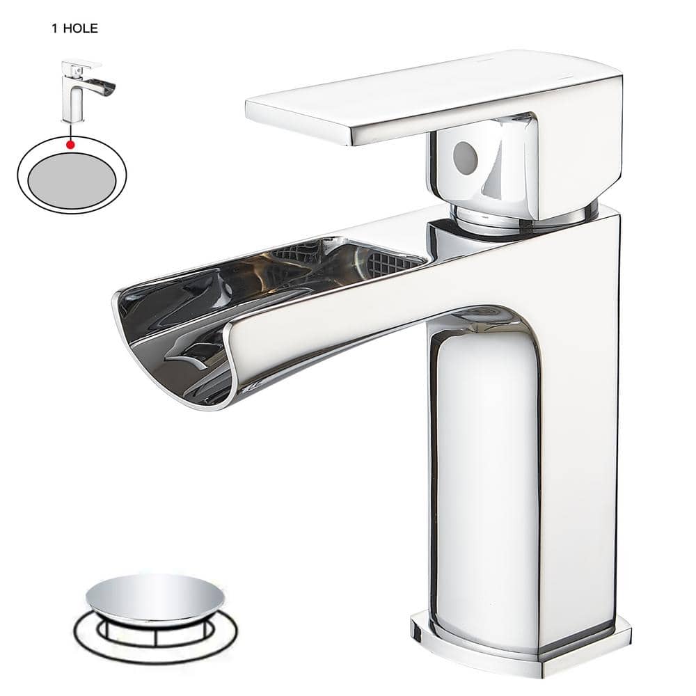 BWE Waterfall Single Handle Single Hole LowArc Modern Bathroom Faucet
