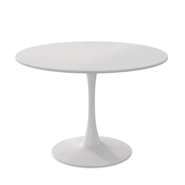 Sudzendf 42.13 in. White Modern Round Outdoor Coffee Table with MDF Tabletop, Metal Base