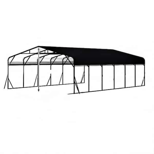 20 ft. x 30 ft. x 9 ft. Black Roof Galvanized Steel Carport, Heavy Duty Metal Carport Canopy