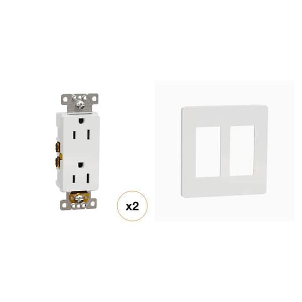 X Series 15 Amp Duplex Outlet and 2-Gang Screwless Rocker Wall Plate, Matte White Combo