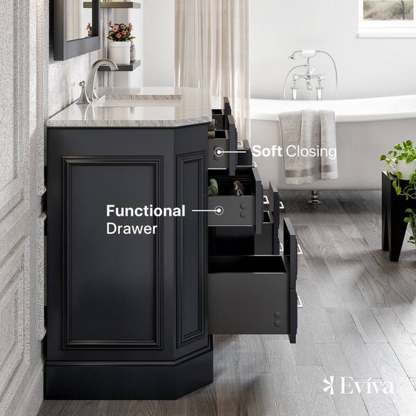 Eviva Glory 48 in. W x 22 in. D x 34 in. H Single Bath Vanity in Dark Gray with White Carrara Marble Top with White Sink