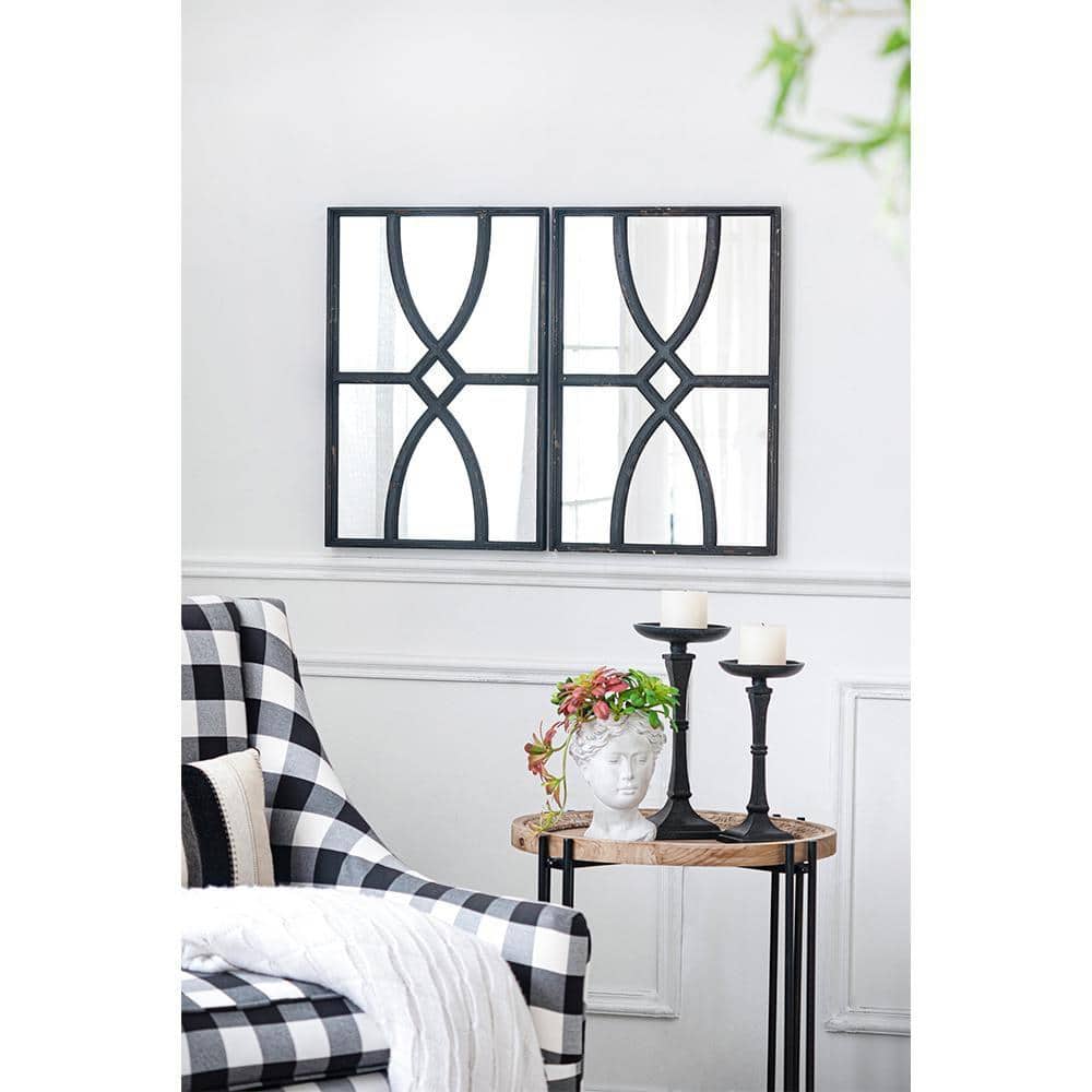 Black 15.7 in W x 23.6 in. H Art Deco Rectangle Wood Framed Mirror Wall Mirror Wall Decor Mirror Bathroom Vanity Mirror