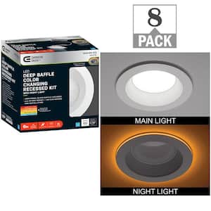 6 in. Adjustable CCT Integrated LED Canless Recessed Light Trim with Night Light 900 Lumens Reduces Glare (8-Pack)