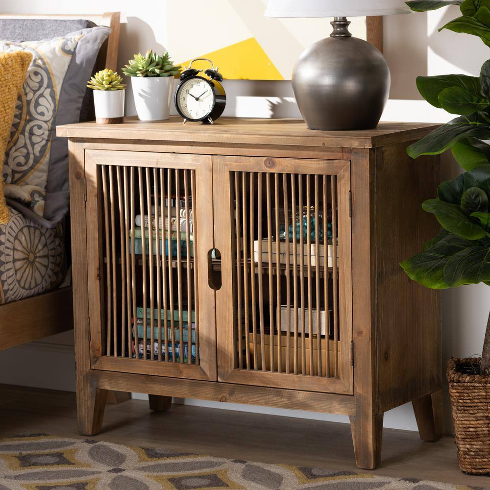 Clement Medium Oak 2-Door Wood Spindle Accent Cabinet