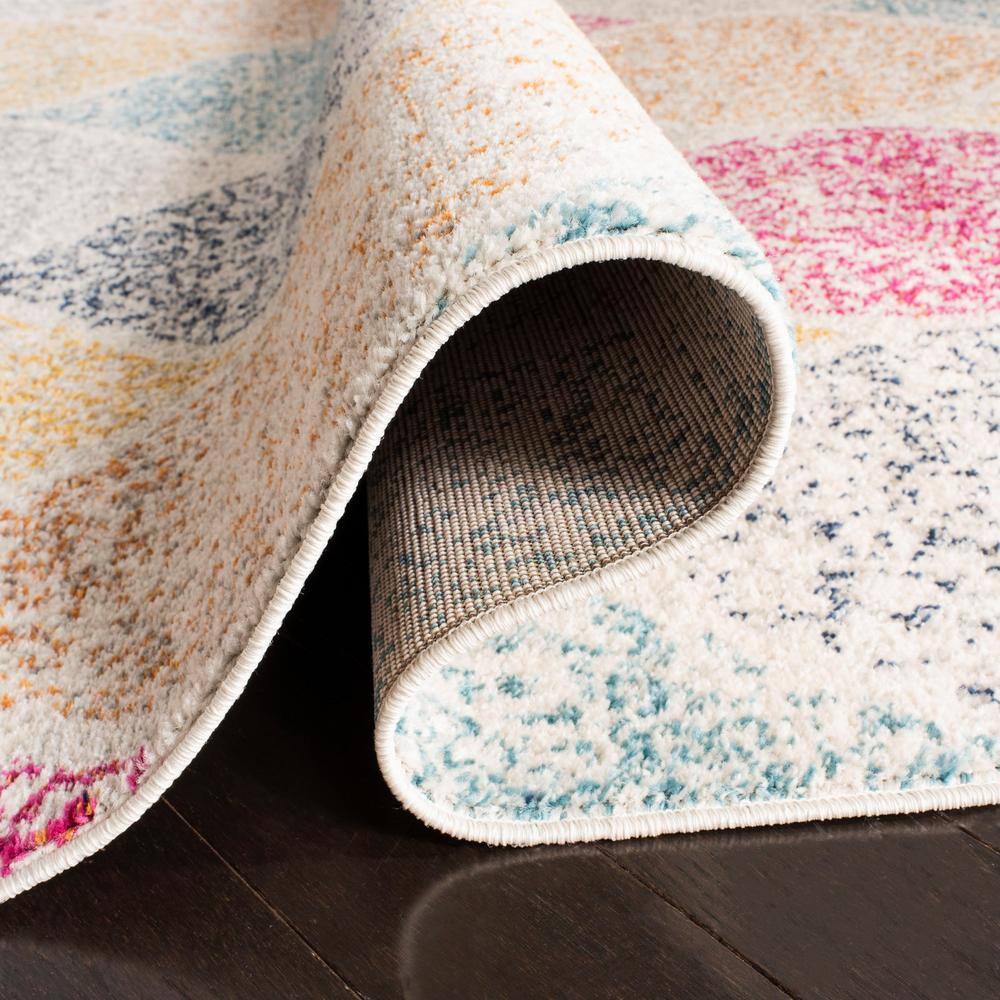 Multicolor Geometric Pattern Synthetic Round Rug