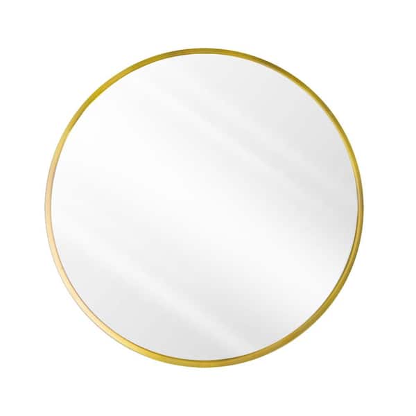 tunuo 28 in. W x 28 in. H Round Metal Framed Wall Bathroom Vanity Mirror in Gold