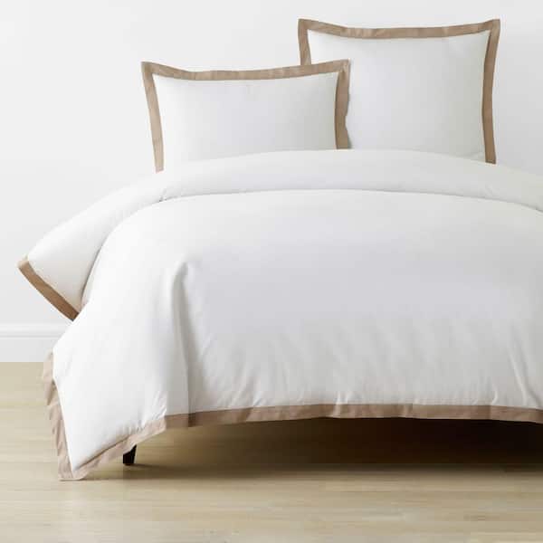 The Company Store Company Cotton Solid Border Cocoa King Cotton Percale Duvet Cover