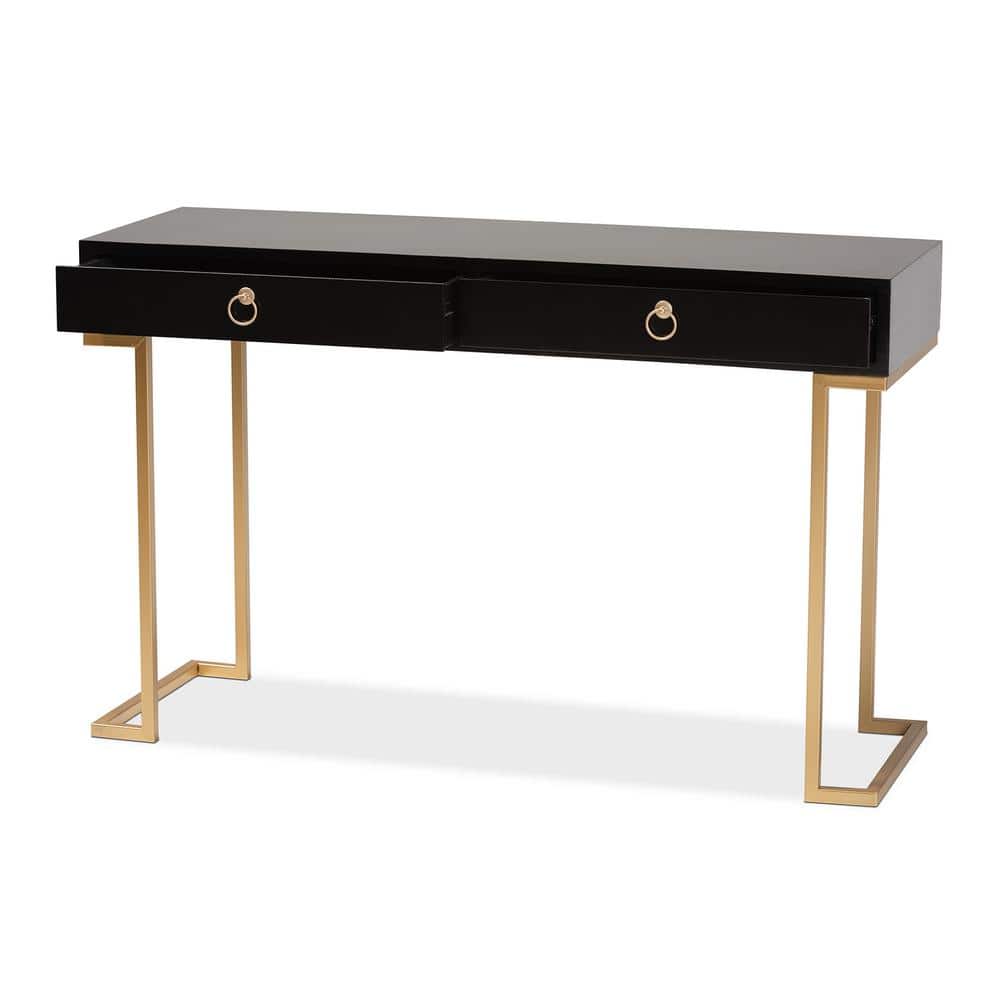 Black and Gold Wood Metal 2-Drawer Console Table