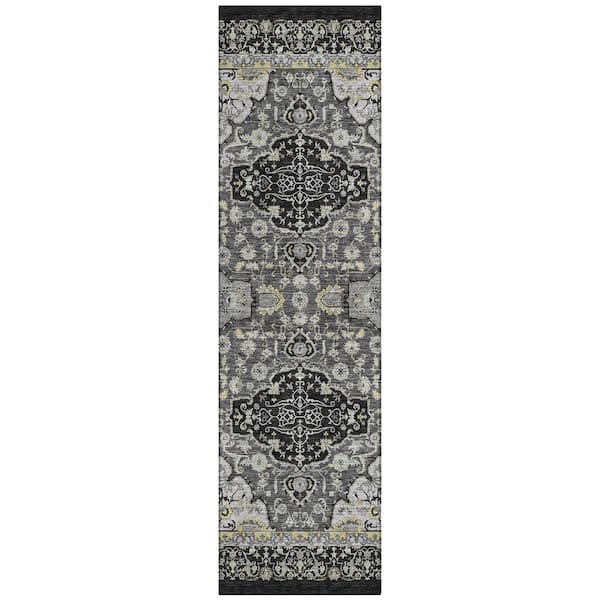 Chantille Machine Washable Indoor/Outdoor Abstract ACN2854 Black 2 ft. x 7 ft. Runner Rug