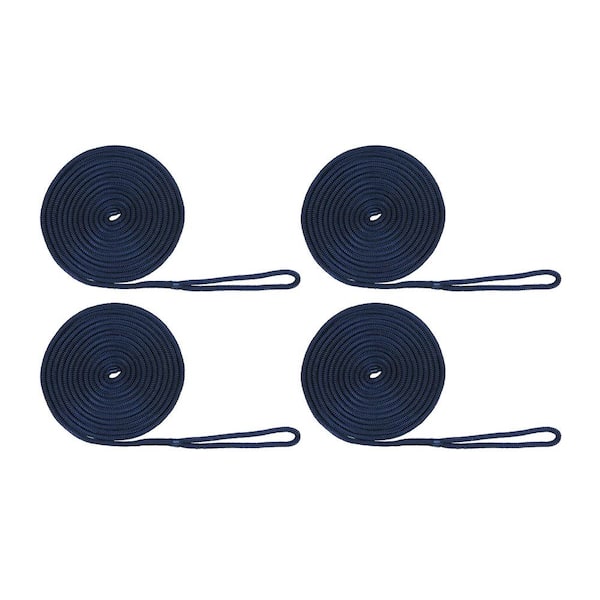 Extreme Max BoatTector Double Braid Nylon Dock Line Value 4-Pack - 3/8 in. x 15 ft., Navy