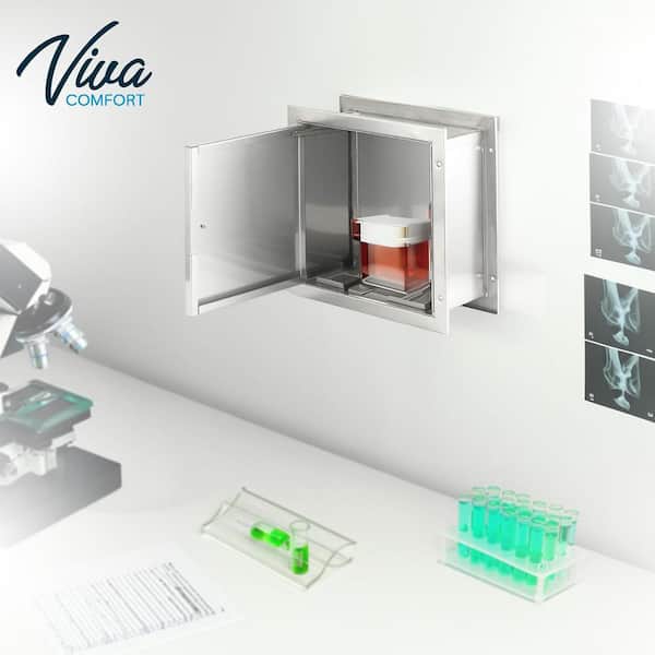 13.2 in. W x 12.7 in. H Medium Specimen Pass-Thru Silver Stainless Steel Recessed Medicine Cabinet without Mirror