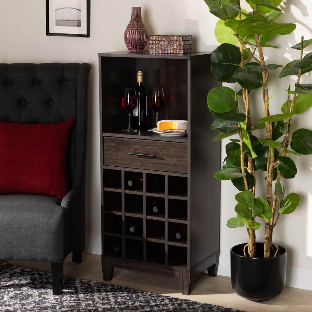 Trenton Dark Brown Wood 1-Drawer Wine Storage Cabinet