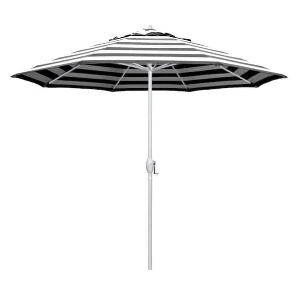 9 ft. Matted White Aluminum Market Patio Umbrella Auto Tilt in Cabana Classic Sunbrella