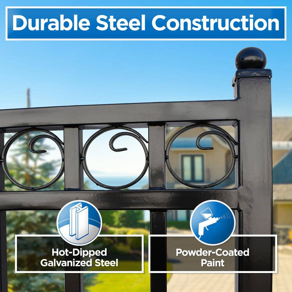 London Style 12' Black Steel Sliding Driveway Gate with Opener