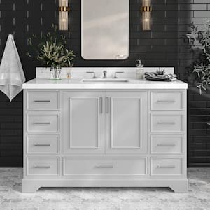 Stafford 54 in. W x 22 in. D x 36 in. H Single Sink Freestanding Bath Vanity in Grey with Carrara White Quartz Top