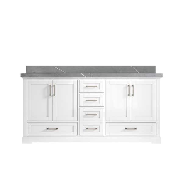 Willow Collections Boston 72 in. W x 22 in. D x 36 in. H Double Sink Bath Vanity in White with 2" Piatra Quartz Top