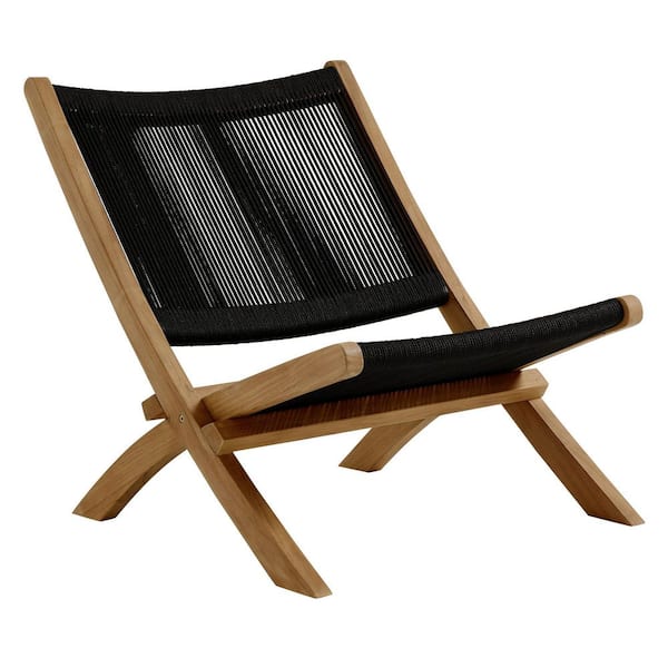 Vienna Outdoor Patio Teak Wood Folding Lounge Chair in Natural Black