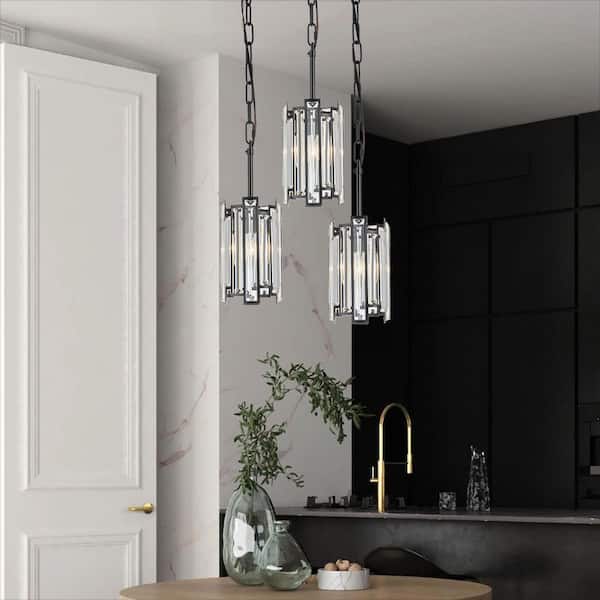 RRTYO Laga 1-Light Modern Glam Linear Black Kitchen Island Pendant Light with Crystal Shade, No Bulbs Included