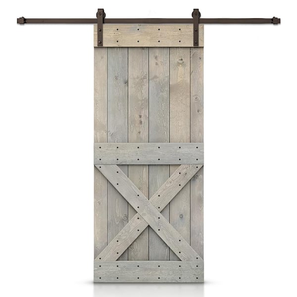 CALHOME Mini X 26 in. x 84 in. Smoke Gray Stained DIY Wood Interior Sliding Barn Door with Hardware Kit
