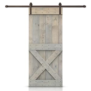 Mini X 34 in. x 84 in. Smoke Gray Stained DIY Wood Interior Sliding Barn Door with Hardware Kit